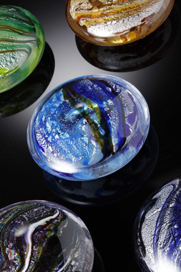 Handmade Paperweight for that special gift with Silver leaf By Allister Malcolm Glass