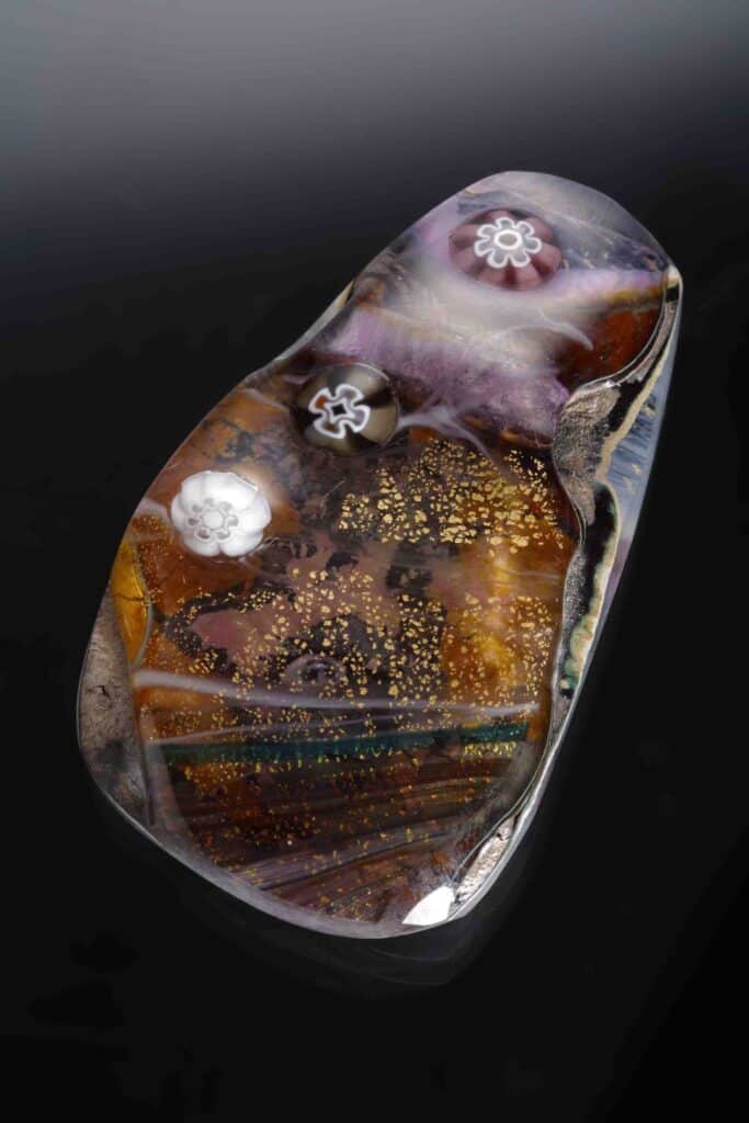 Finished handmade glass pendant from a pendant making workshop at Allister Malcolm Glass