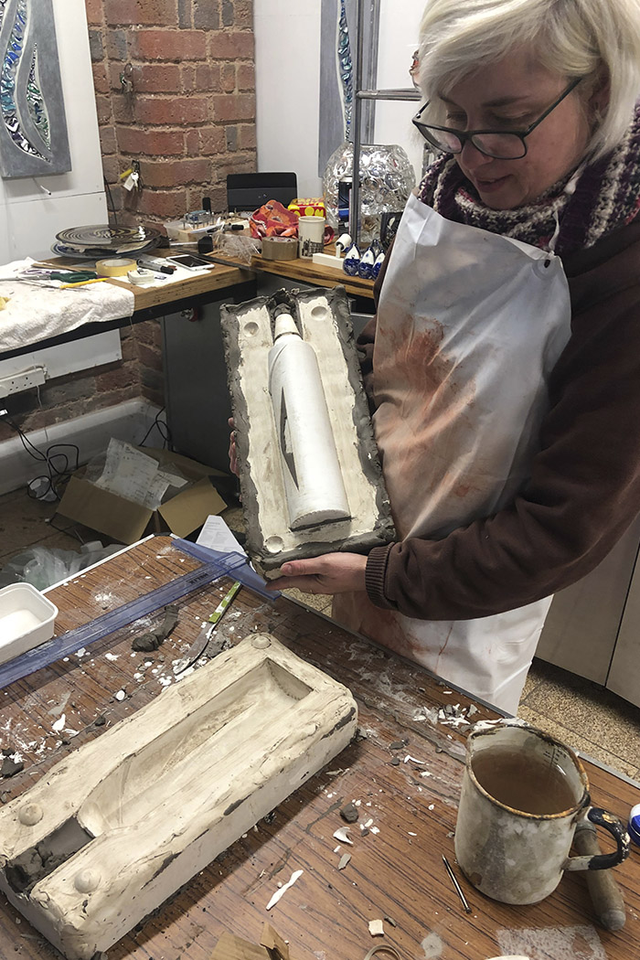 Terri Malcom making moulds for bespoke glass prototyping